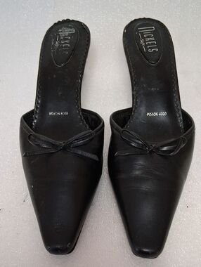 Angels Black Pointed-Toe Slip-On Mules with Bow